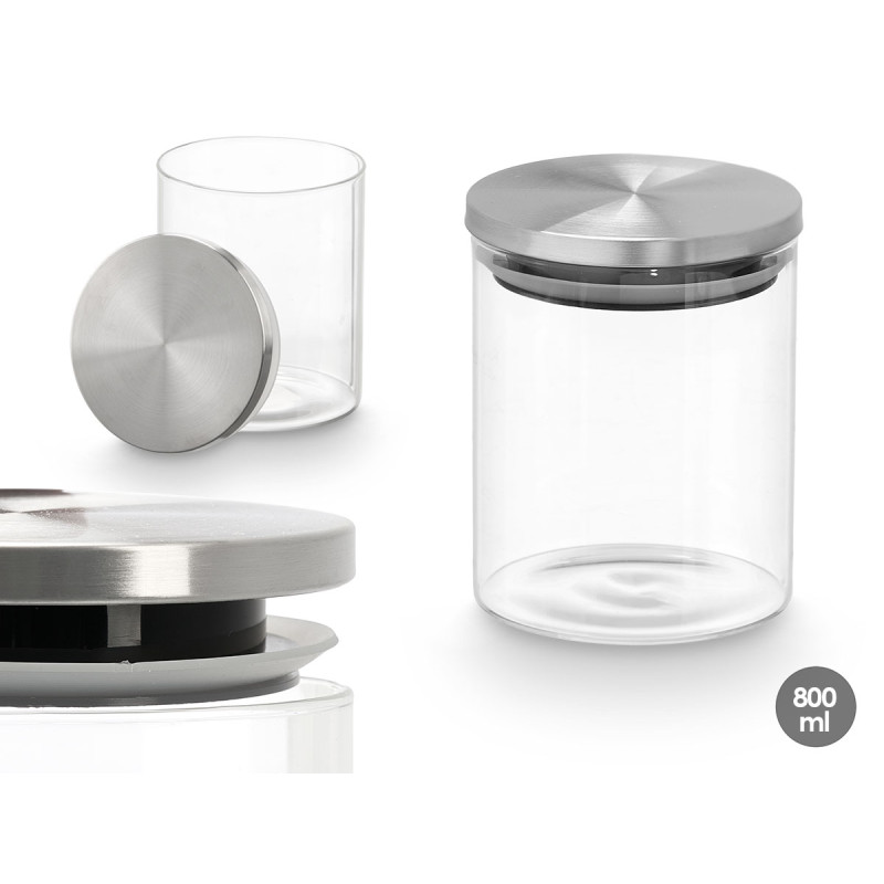 BARATTOLO ROTONDO BOROSILICATO 800ML TAPPO ACCIAIO