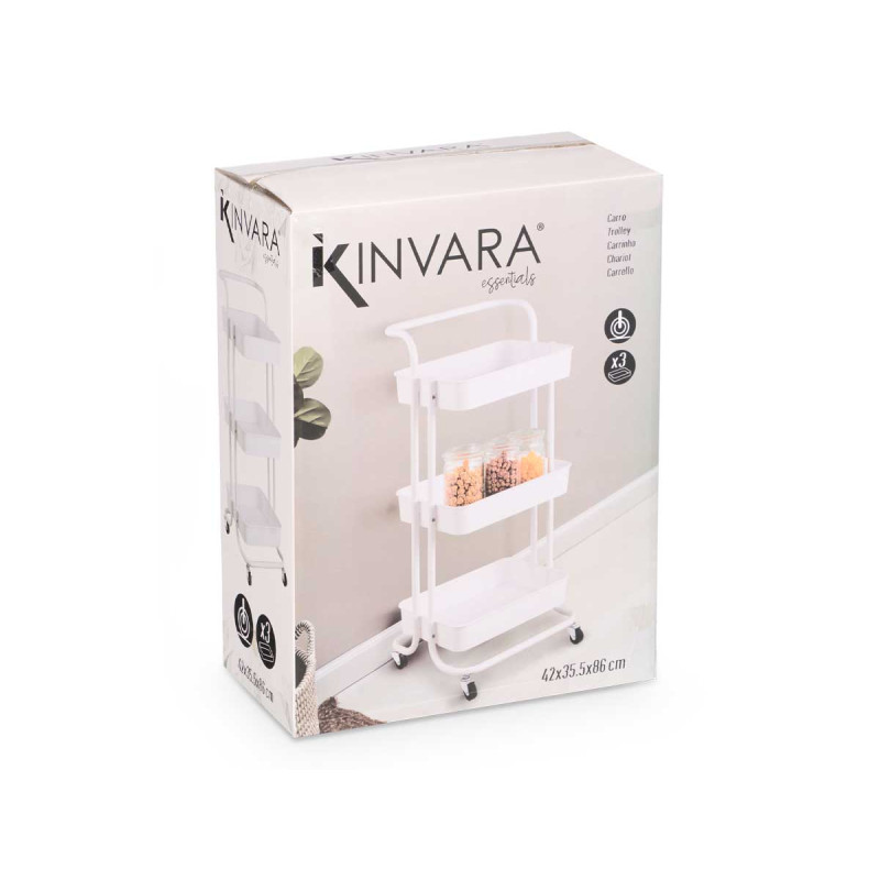 WHITE PLASTIC ORGANISER TROLLEY 3 LEVELS