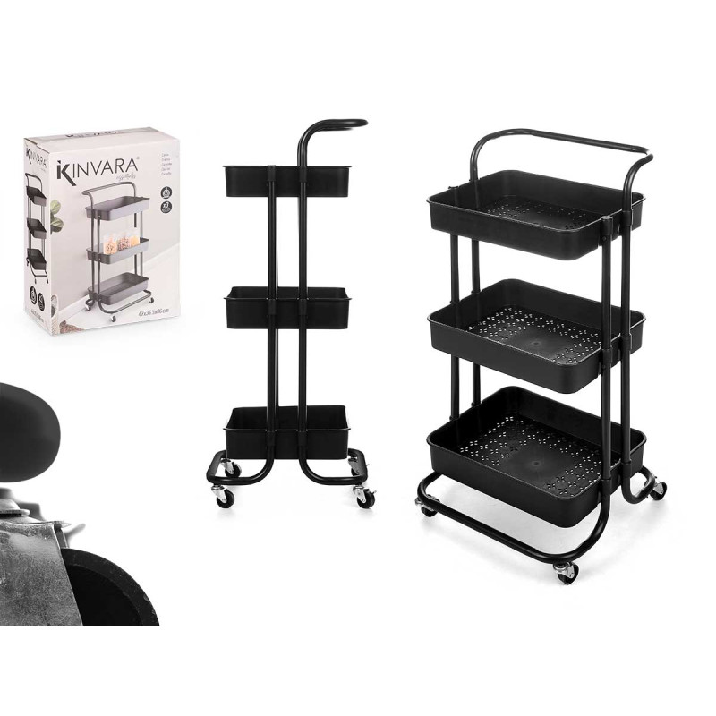 CARRELLO ORGANIZZATORE PLASTICA NERO 3 PIANI 
