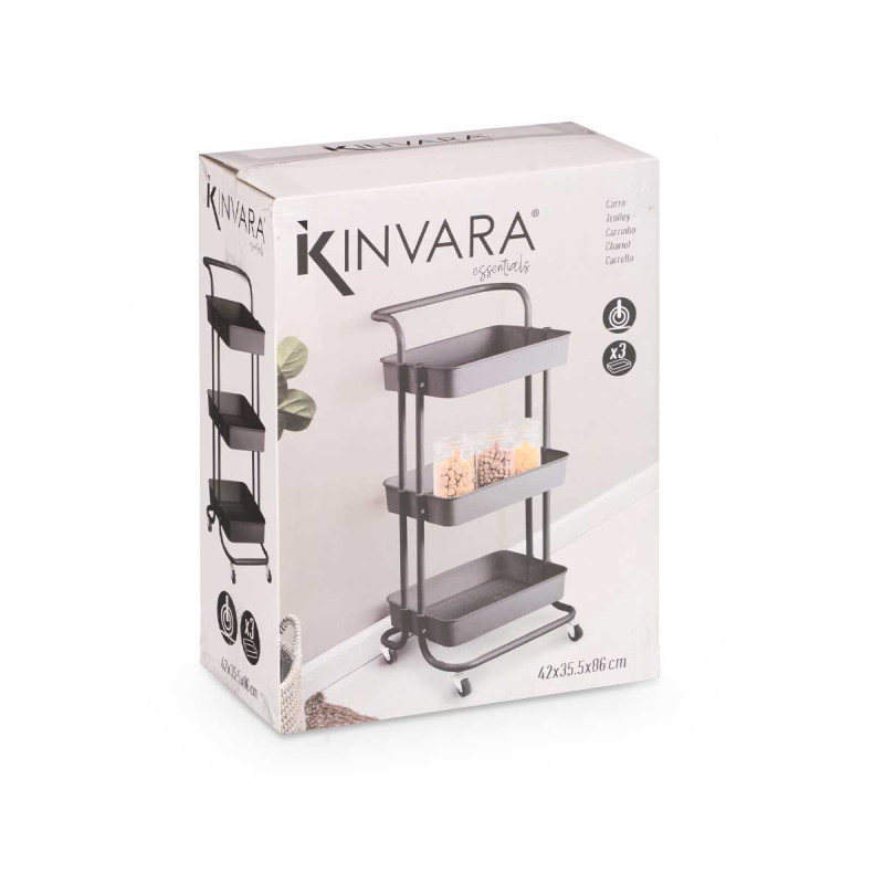 CARRELLO ORGANIZZATORE PLASTICA NERO 3 PIANI 