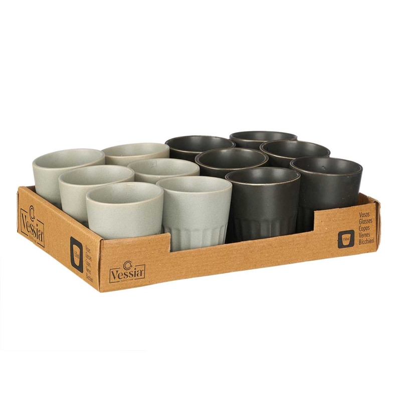 BICCHIERE TAGLIATO ASS 2 GRIGIO NERO 300ML