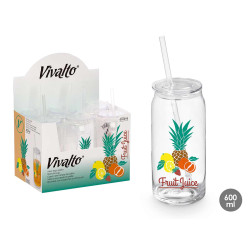 BICCHIERE TAPPO CANNUCCIA VETRO FRUIT JUICE 600ML