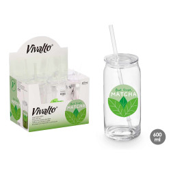 BICCHIERE TAPPO CANNUCCIA VETRO MATCHA 600ML