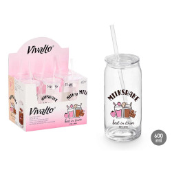 BICCHIERE TAPPO CANNUCCIA VETRO MILKSHAKE 600ML