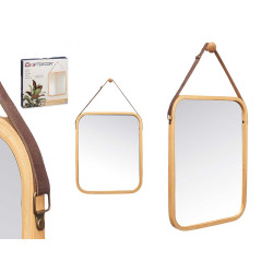 RECTANGULAR BAMBOO MIRROR 41X33CM LEATHER STRAP