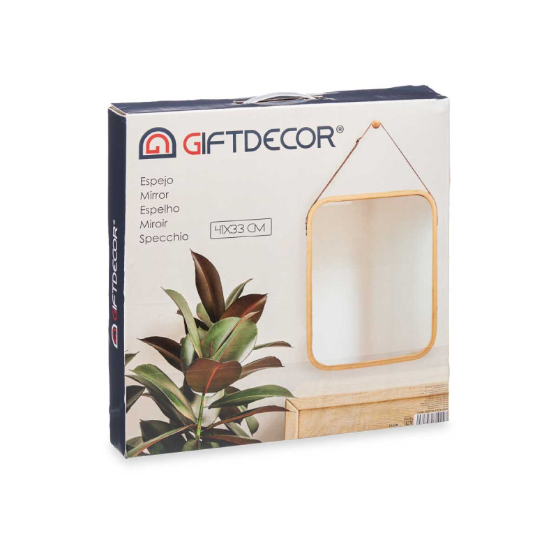 MIROIR RECTANGULAIRE EN BAMBOU 38CM SANGLE EN CUIR