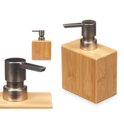 BAMBOO DISPENSER WITH SQUARE CHROME CAP