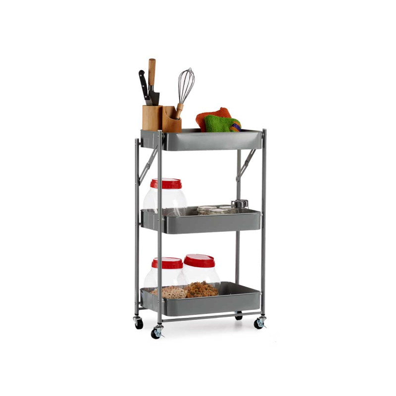 3 TIER FOLDABLE GREY STORAGE CART