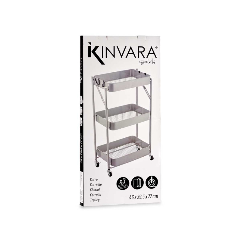 3 TIER FOLDABLE GREY STORAGE CART
