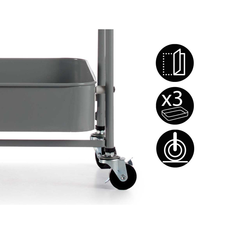 3 TIER FOLDABLE GREY STORAGE CART