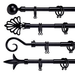BARRE A RIDEAU NOIR 120-210CM ASS 4 POIN