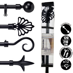 BARRE A RIDEAU NOIR 120-210CM ASS 4 POIN