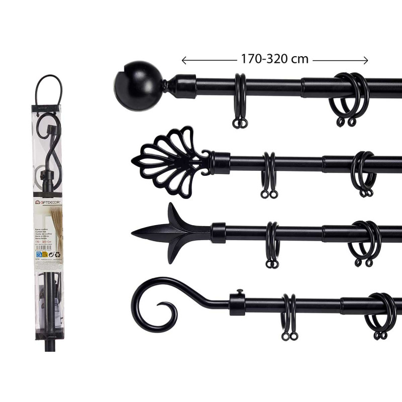 BARRA TENDA NERE 170-320CM ASS 4 PUNTE