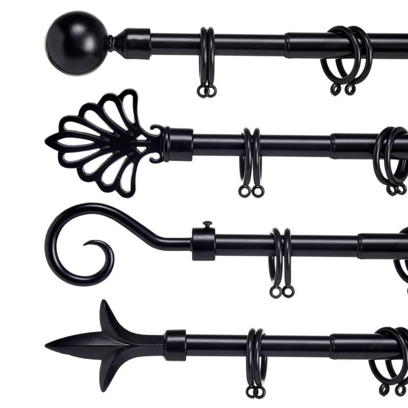 BARRE A RIDEAU NOIR 170-320CM ASS 4 POIN