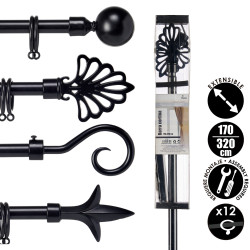 BARRE A RIDEAU NOIR 170-320CM ASS 4 POIN