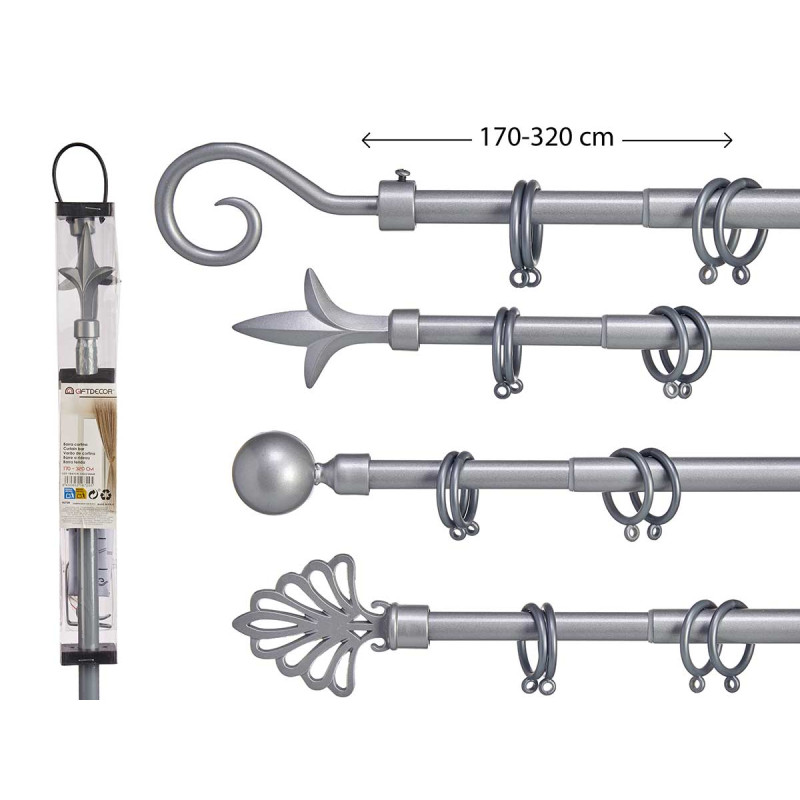 BARRA TENDA ARGENTO 170-320CM ASS 4 PUNT