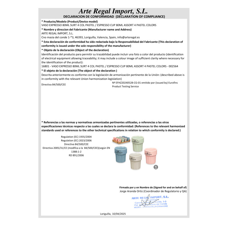 TAZZA ESPRESSO 80ML ASS 4 COL PASTELLO