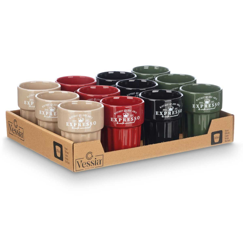 BICCHIERE ESPRESSO 300ML ASSORT 4 COLORI NEUTRI