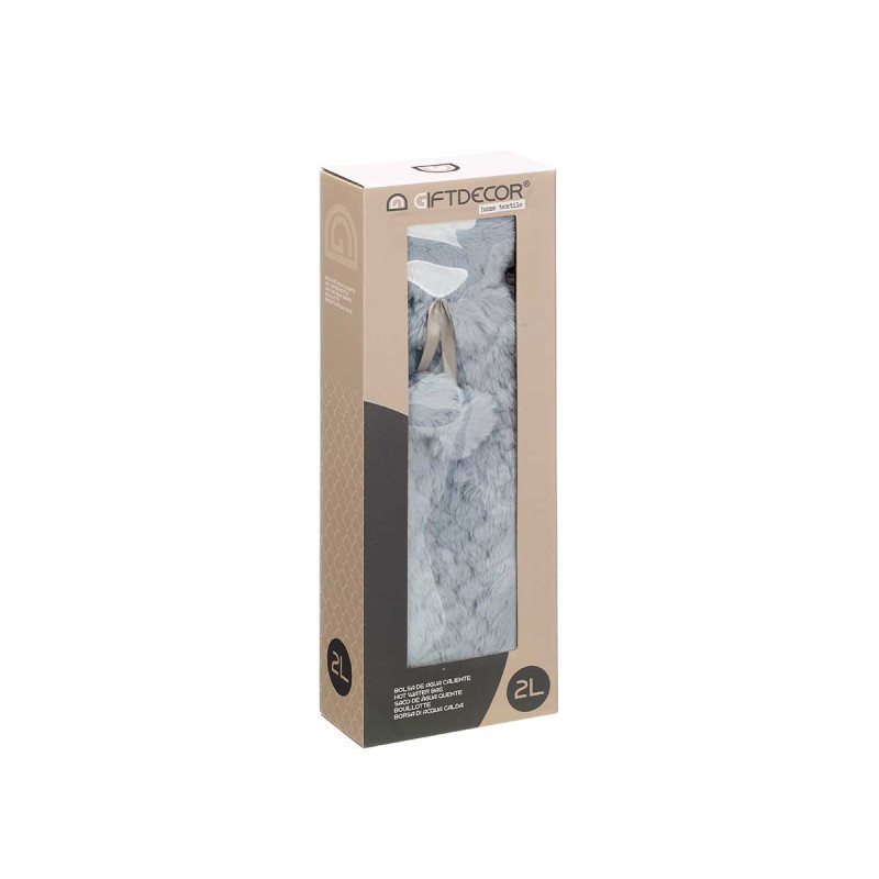 BOUILLOTTE À EAU LONG 2L GRIS HOUSSE À POILS