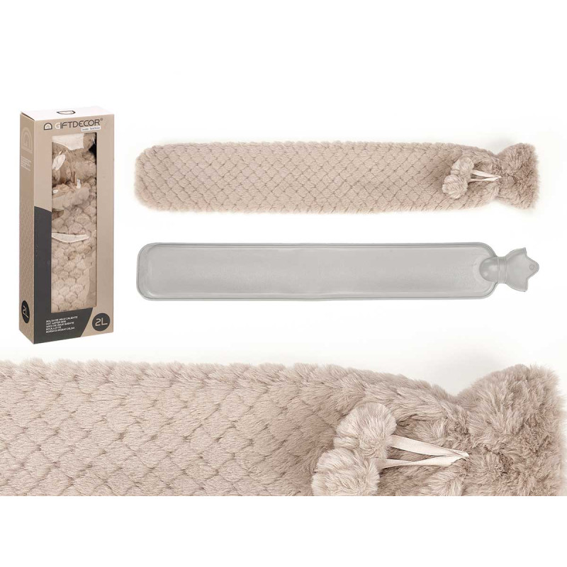 BOUILLOTTE À EAU LONG 2L BEIGE HOUSSE À POILS