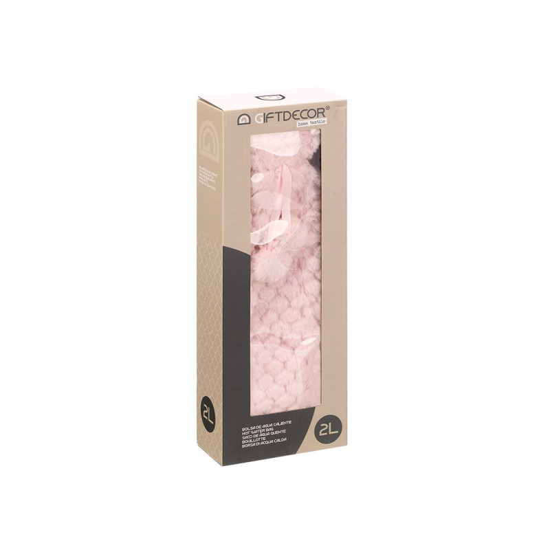 BOUILLOTTE À EAU LONG 2L ROSE HOUSSE À POILS