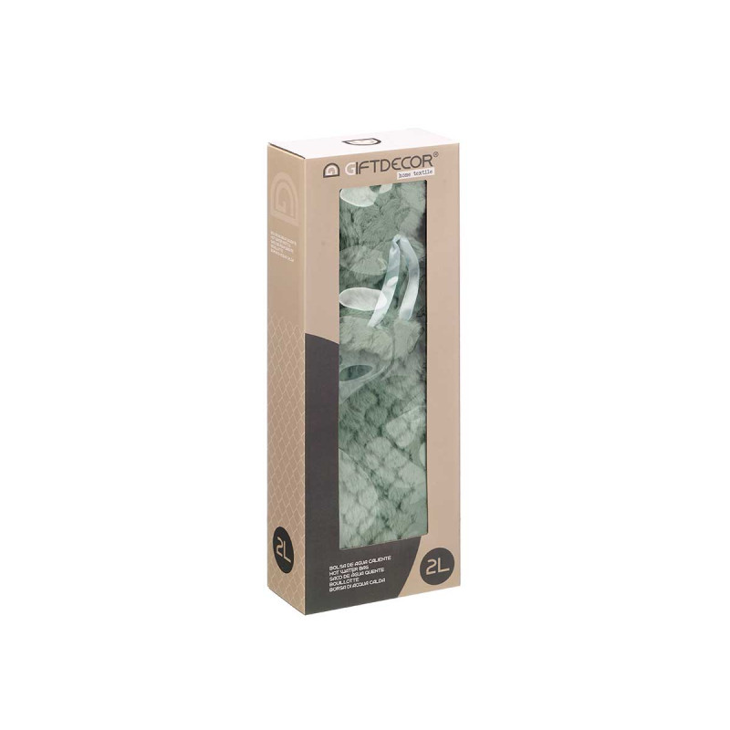 BOUILLOTTE À EAU LONG 2L VERT HOUSSE À POILS