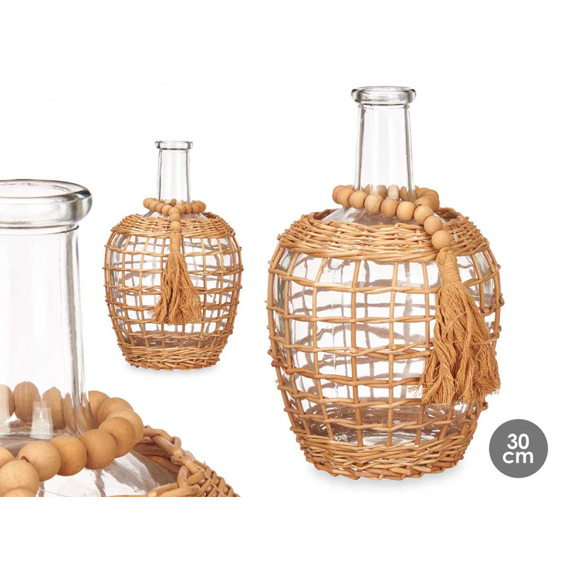 GLASS BOTTLE 30CM WICKER 