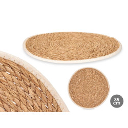 ESPARTO TABLE MAT WHITE FABRIC EDGE 35CM