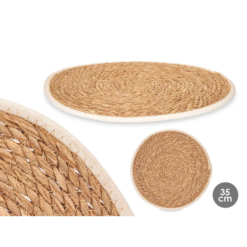 SALVAMANTEL ESPARTO BORDE TELA BLANCO 35CM