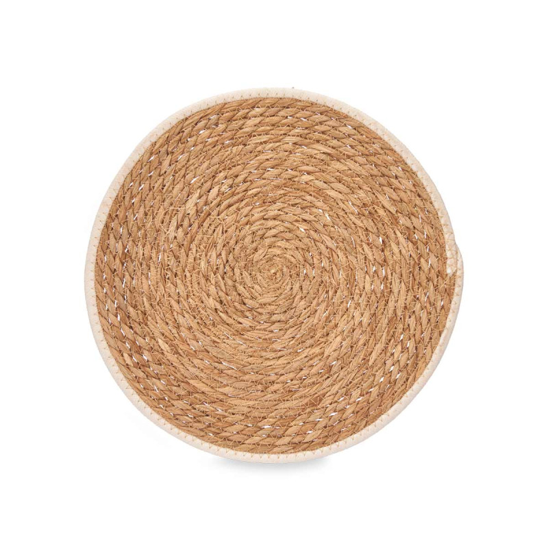 ESPARTO TABLE MAT WHITE FABRIC EDGE 35CM