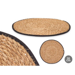 ESPARTO TABLE MAT BLACK FABRIC EDGE 35CM
