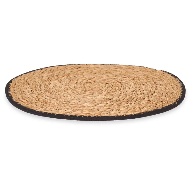 ESPARTO TABLE MAT BLACK FABRIC EDGE 35CM