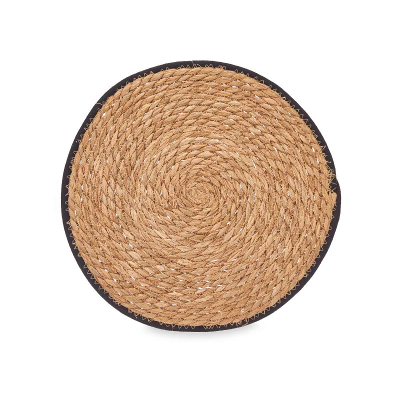ESPARTO TABLE MAT BLACK FABRIC EDGE 35CM