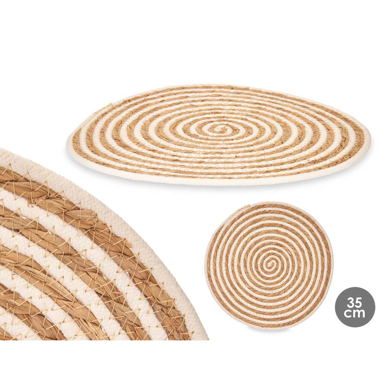 ESPARTO TABLE MAT WHITE FABRIC CENTER 35CM