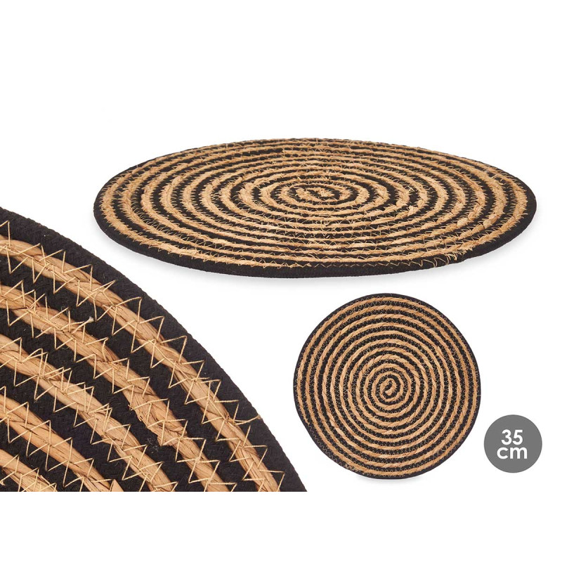 ESPARTO TABLE MAT BLACK FABRIC CENTER 35CM