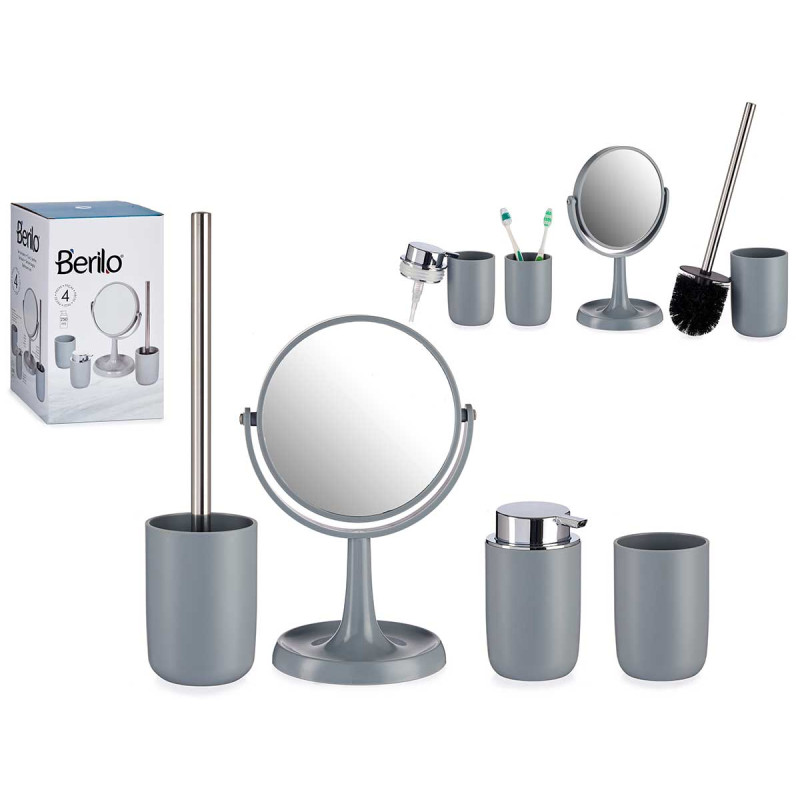 SET 4 PIECES ARTICLES DE BAIN GRIS