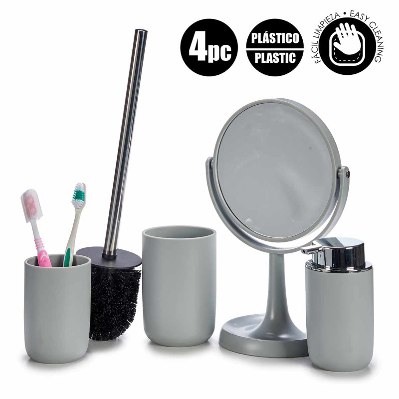 SET 4 PIECES ARTICLES DE BAIN GRIS