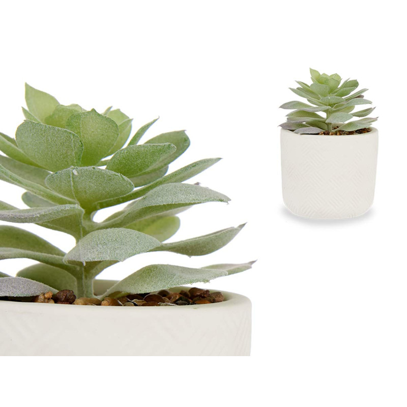PLANTA FOLHA REDONDA COM VASO BRANCO 9X14CM 
