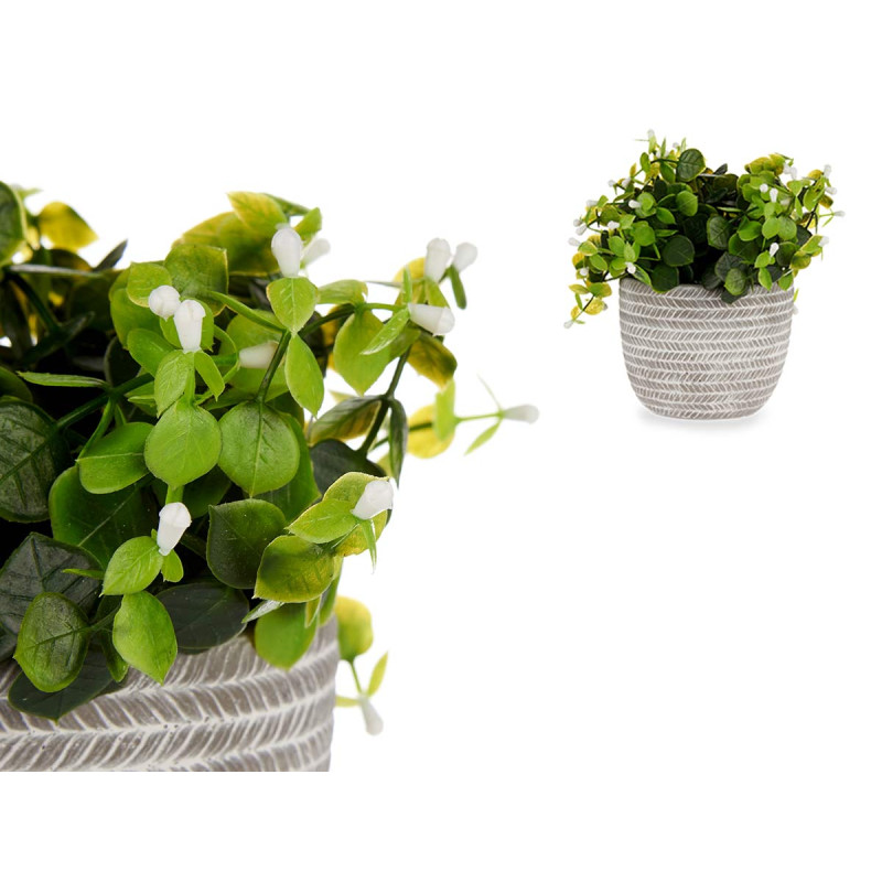PLANTE VERT FLEUR BLANC AVEC POT DE FLEUR GRIS 