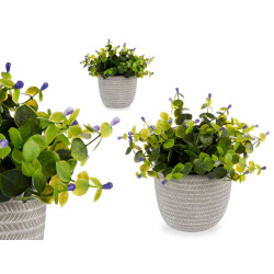 PLANTA VERDE FLOR LILÁS COM VASO CINZENTO 