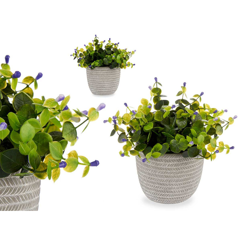 PLANTE VERT FLEUR LILA AVEC POT DE FLEUR GRIS 