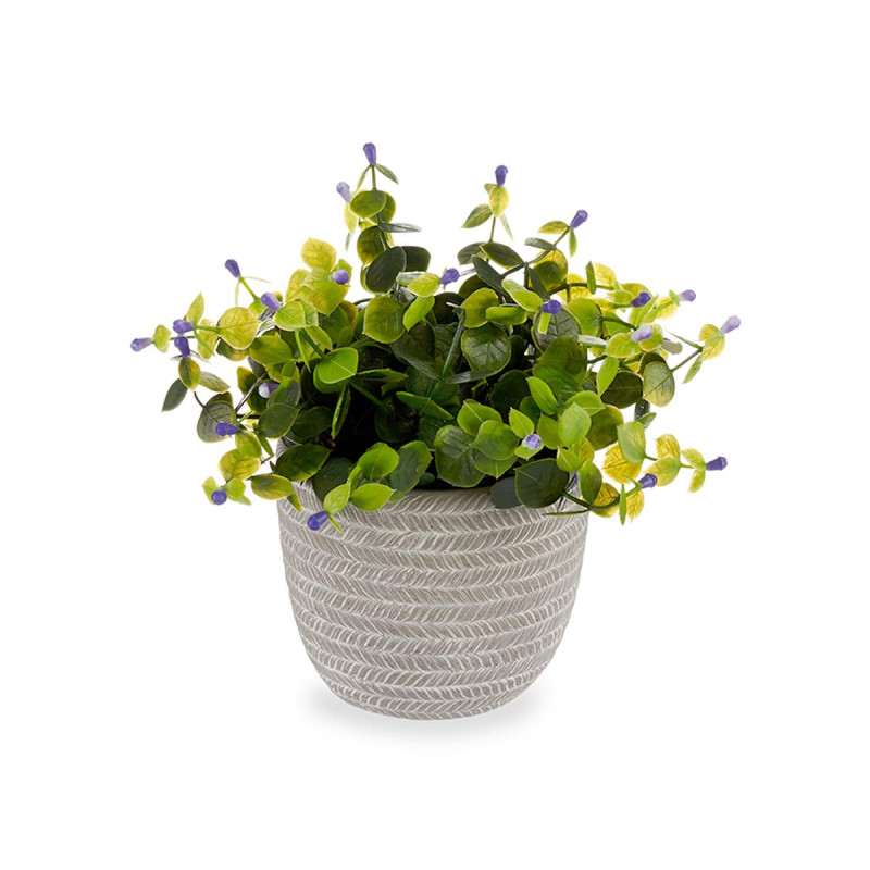 PLANTA VERDE FLOR LILÁS COM VASO CINZENTO 