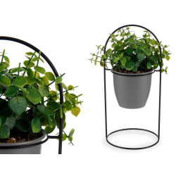 PIANTA FOGLIA ROTONDA BASE METALLO GRIGIO