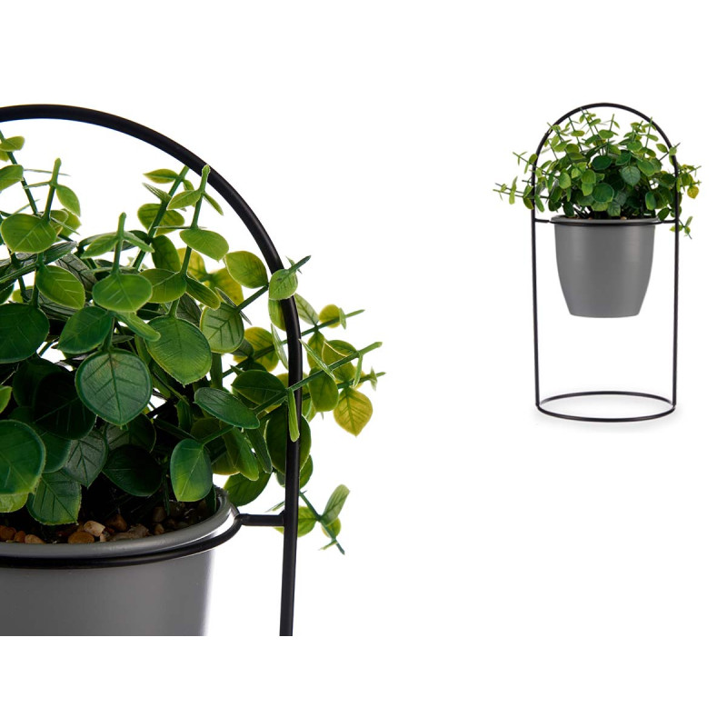 ROUND LEAF PLANT WITH GREY METAL BASE 