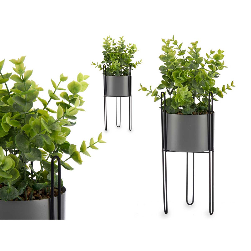 PIANTA FOGLIA EUCALIPTO BASE METALLO GRIGIO