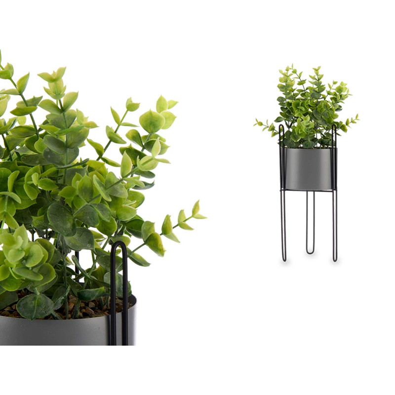 EUCALYPTUS LEAF PLANT WITH GREY METAL BASE 
