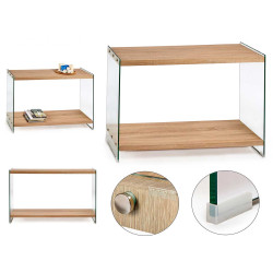 RECEIVER DOUBLE LAYER TABLE GLASS AND WOOD