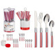 SET 16 STAINLESS STEEL CUTLERY RED PS HANDLE 