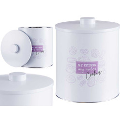 WHITE ROUND TIN COOKIES CAN 
