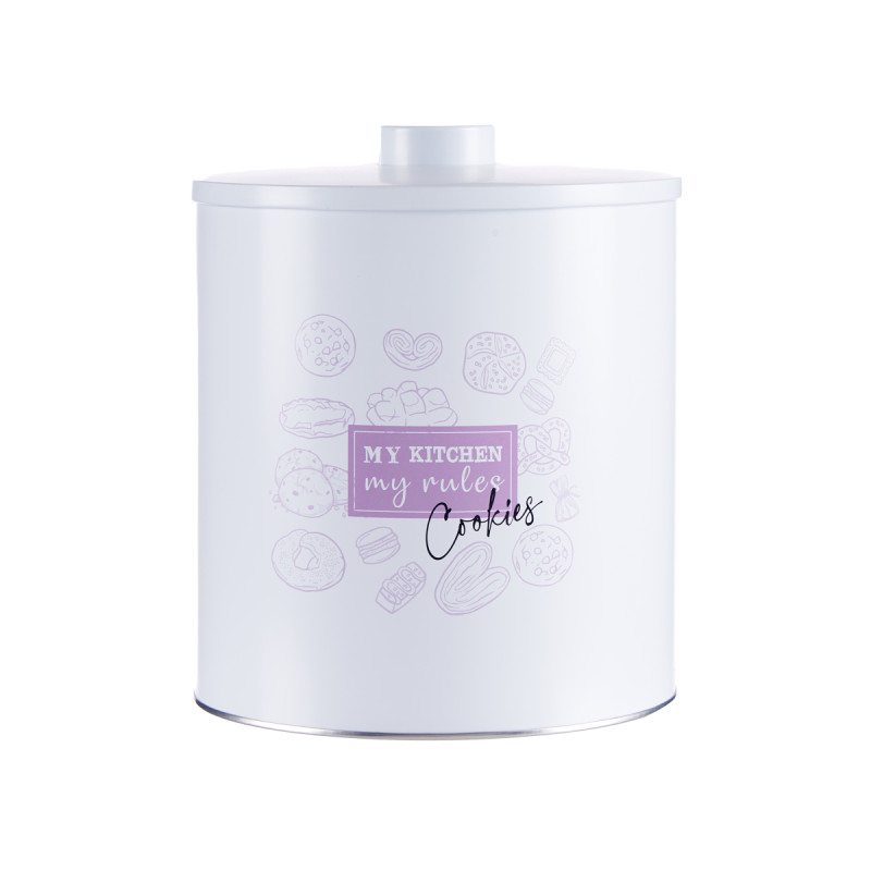 WHITE ROUND TIN COOKIES CAN 